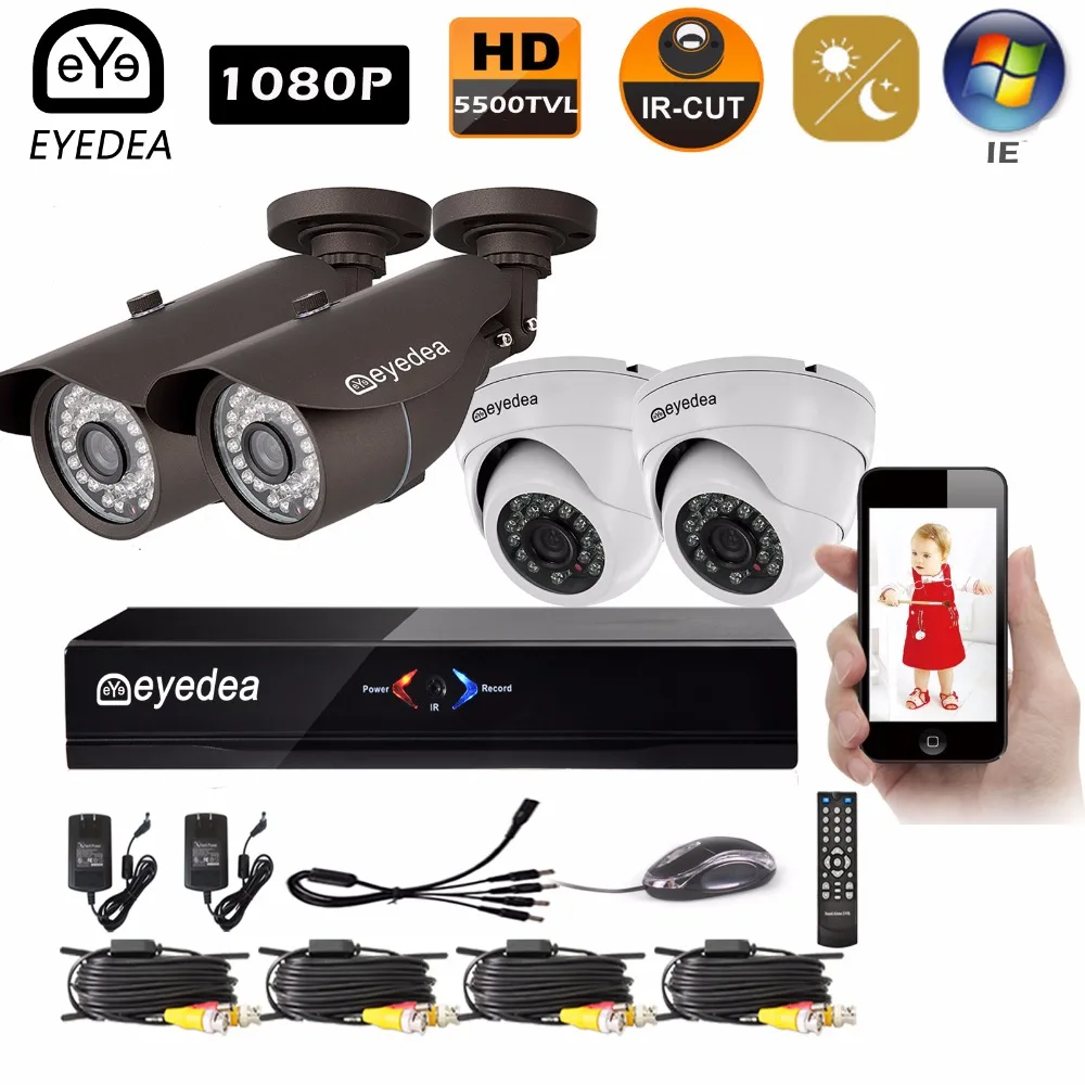 

Eyedea 8CH Standalone Remote View DVR NVR Recorder HD 1080P 2.0MP Black 5500TVL Outdoor Waterproof CCTV Security 4 Camera System