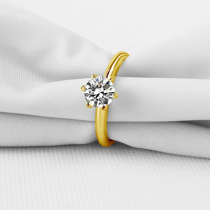 AINUOSHI 14 K массивная, желтая, Золотая солитер кольцо Трендовое 6 когти 0,8 CT круглое ограненное обручальное кольцо с искусственным бриллиантом обручальные кольца