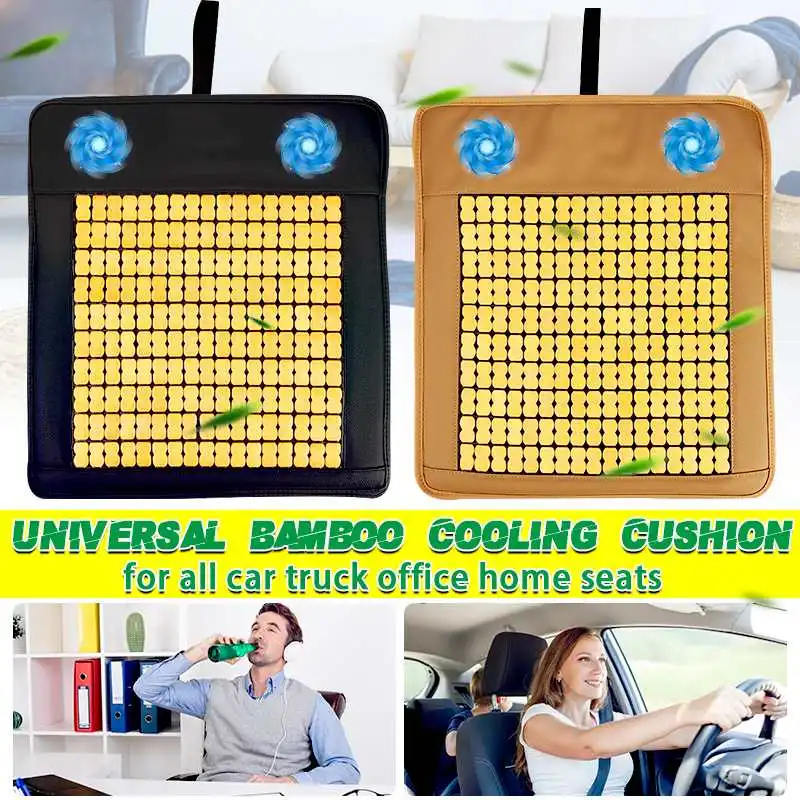 3D USB Bamboo Cooling Car Seat Cushion Cover 2 BUILT-IN Fan Air Ventilated Fan Cooler Pad For Car/Home/Office Chair