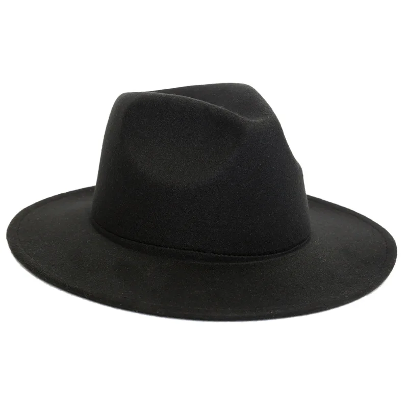Осенне-зимняя женская фетровая шляпа с большими полями для женщин, винтажные церковные шляпы в британском стиле, женские фетровые шляпы с плоскими полями - Цвет: Black