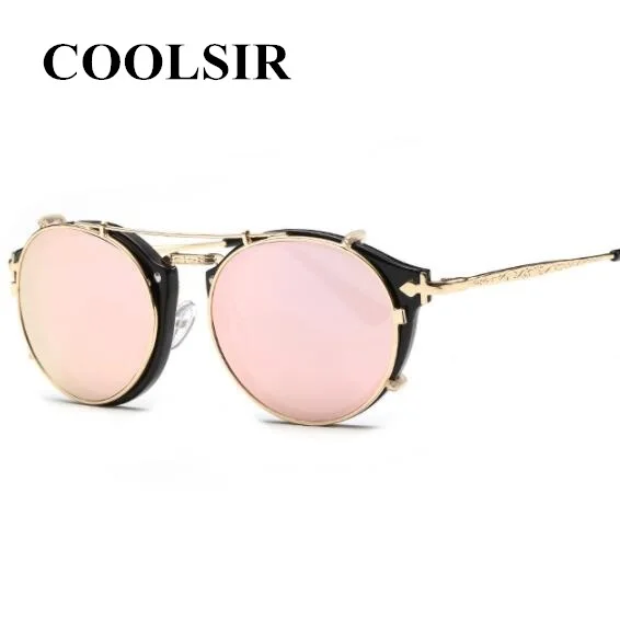 

2019 New Fashion Retro Double Flip Steampunk Sunglasses for Women Clip On Sunglasses Vintage Round Unisex Sun Glasses Men