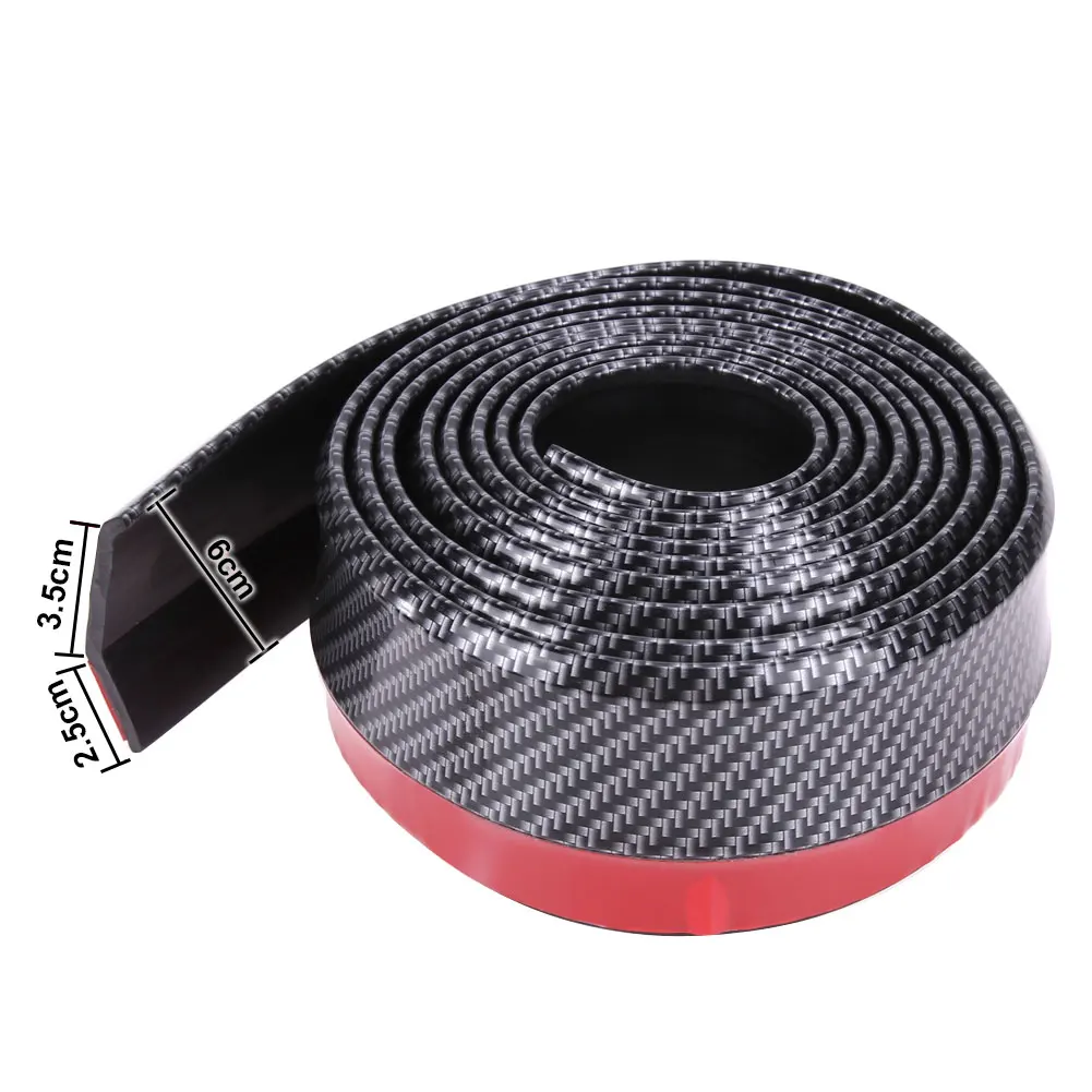 2.5M Universal Car Front Bumper Lip Rubber Protector Carbon Fiber Car Exterior Sticker Lip Skirt Protector Car Bumper Strip