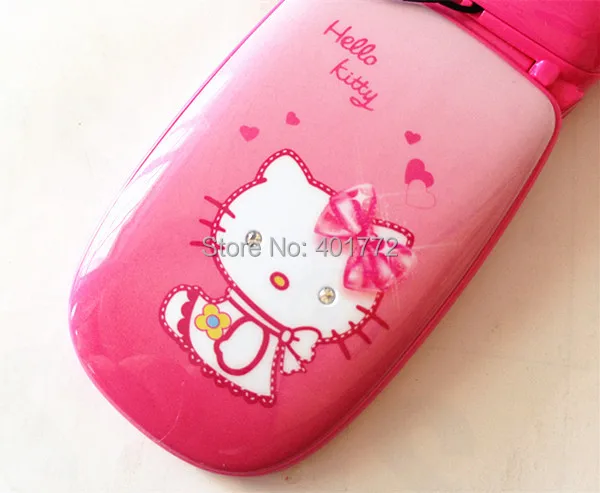 2 батареи флип hello Kitty сотовые телефоны W88 Роскошная Музыка флэш-светильник мини девочка леди детский, для мобильного телефона H-mobile W88