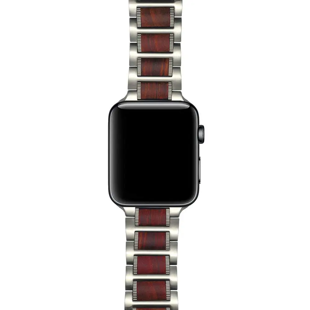 

Series 3 Band 42mm Natural Wood Red Sandalwood Silver Stainless Steel Bracelet Strap Replacement iWatch Series 3/2/1
