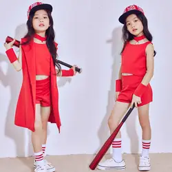 Детские джазовые танцевальные костюмы для девочек красный уличный костюм для современного танца модный хип-хоп танцевальный сценический
