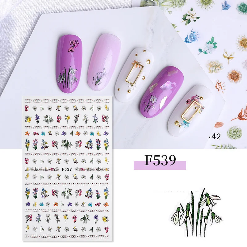 Стикеры 3D на ногти Nail Art цветные маленькие свежие цветы в форме птиц Водная передача слайдер для ногтей искусство Z0126