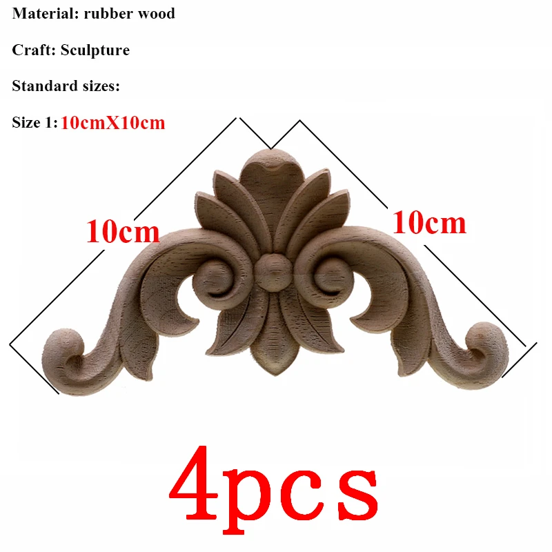 VZLX 4 шт./лот, деревянная аппликация, Неокрашенная древесина, резная угловая окантовка, рамка для домашней мебели, стены, двери шкафа, Декор, ремесла, современные - Цвет: 10cmX10cm