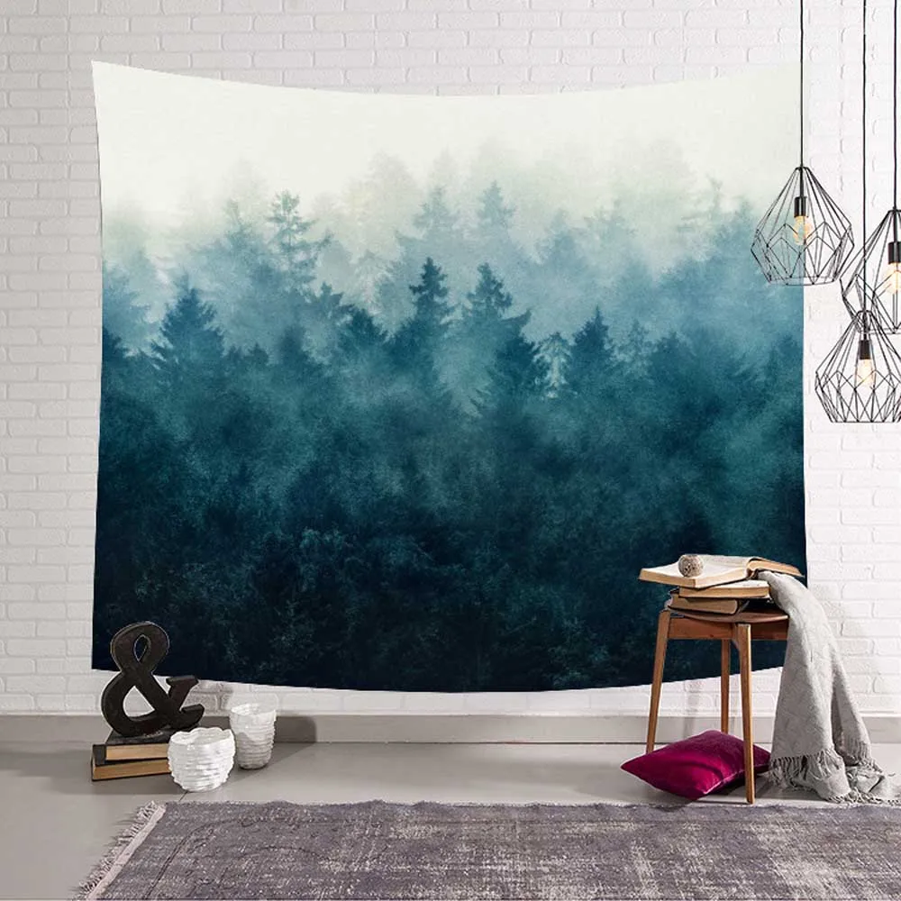 1 шт. 60x50 дюймов/80x60 дюймов Настенный декор для спальни зеленый лес висящий гобелен Декор для гостиной фон для пикника Коврик для йоги