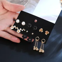 YANG& RH панк Модный комплект жемчужных серег для женщин девочек CZ камень акриловый цветок круглая подвесная серьга из сплава золота подарок ювелирные изделия