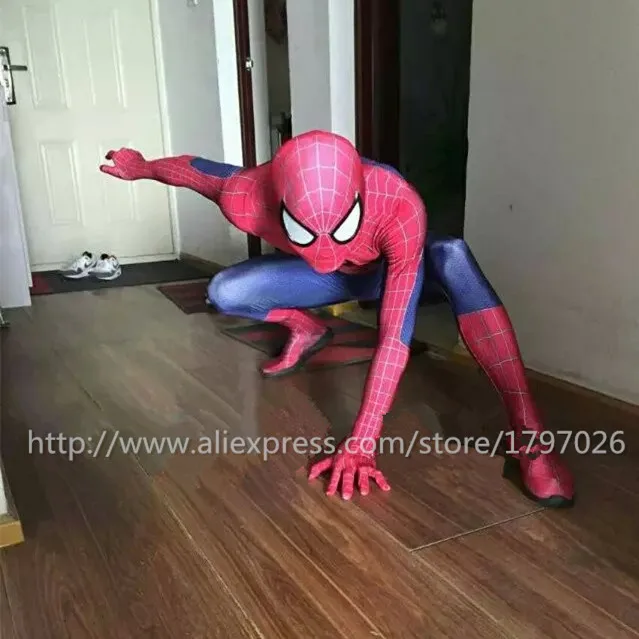 Halloween Superhero Amazing Spiderman Pattern Zentai Suits, Aveners Women Men Kids Spiderman Costume With Eyemask and Shoes