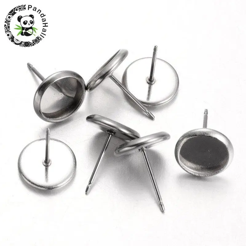 

Flat Round Stainless Steel Stud Earring Components, Stainless Steel Color, Tray: 8mm; 10mm; Pin: 0.7mm