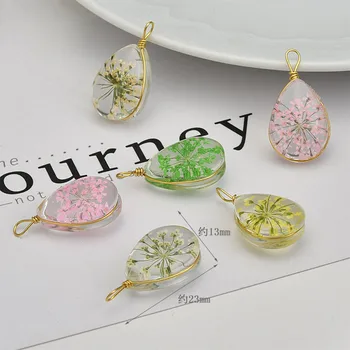 

20pcs/lot color flowers core decoration geometry glass water drop shape copper charms diy jewelry earrings/necklace pendants