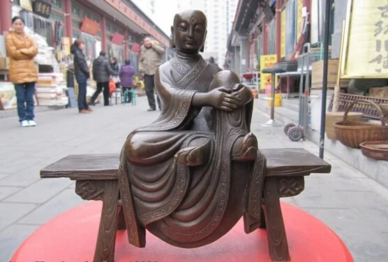 

song voge gem S0358 8"Tibet Buddhism Bronze Kshitigarbha arhat Buddha Sit on wooden stool statuary