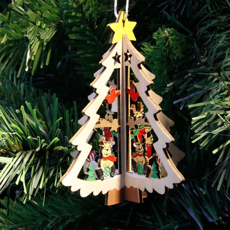 

1PC New Christmas Tree Ornaments Hanging Xmas Tree Home Party Decor 3D Pendants High Quality Wooden Pendant Decoration Color