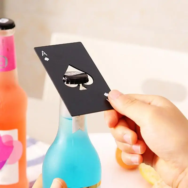 

2019 Spade A Poker Card Beer Bottle Opener Creative Stainless Steel Bottle Opener Mini Black Silver Party Decor Bar Accessories