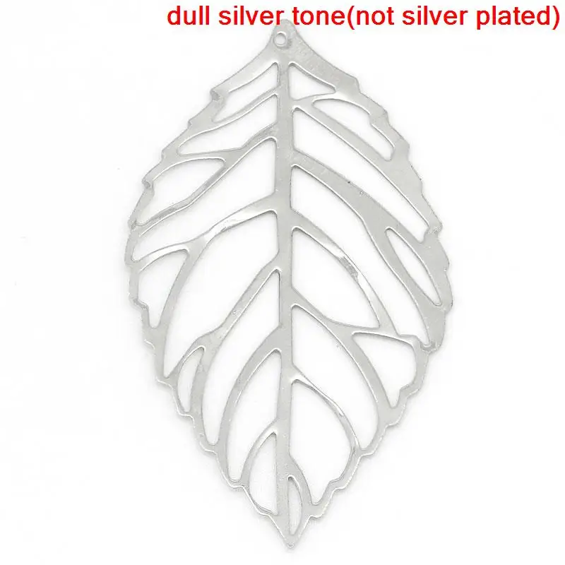 

Alloy Charm Pendants Leaf Silver Tone 5.4cm(2 1/8") x 3.1cm(1 2/8"), 9 PCs new