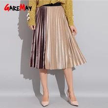 Лоскутная юбка миди, эластичная плиссированная длинная юбка с высокой талией, Женская бархатная плиссированная школьная юбка трапециевидной формы, Женские Элегантные зимние юбки