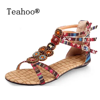 SUMMER STYLE Free shipping 2017 Flat Sandals Ankle T strap Fashion Trend Sandals Bohemia Nation Flat