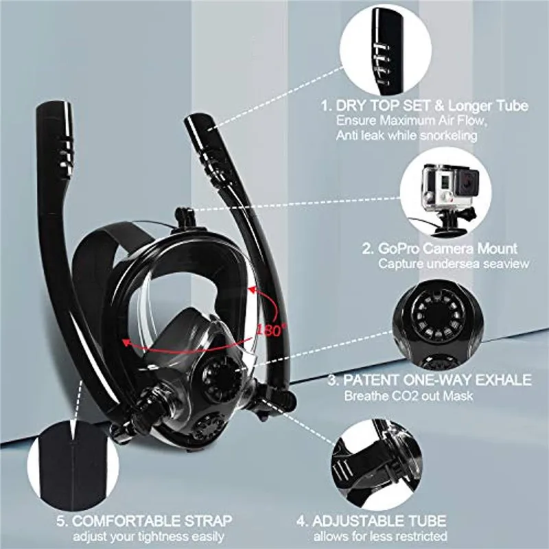 Snorkeling Diving Mask Double Breath Tube Swimming Full Face Anti-Fog Anti-Leak Adults kids Diving Equipment