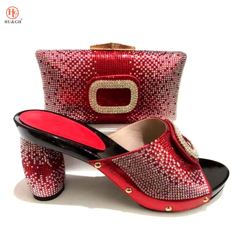 

New Arrival Red Color Nigerian Shoes and Matching Bags African Shoes and Matching Bags Italian Wedding Shoe and Bag Set Party