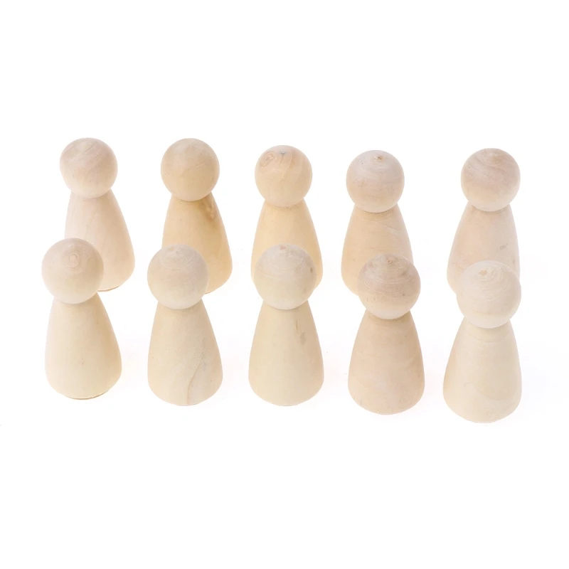 

10Pcs Girl Peg Doll Solid Wooden Unfinished DIY Crafts Ready For Paint Stain