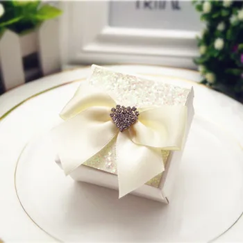

twinkle beige bowknot colored glitter paper party gift boxes , BY18080103