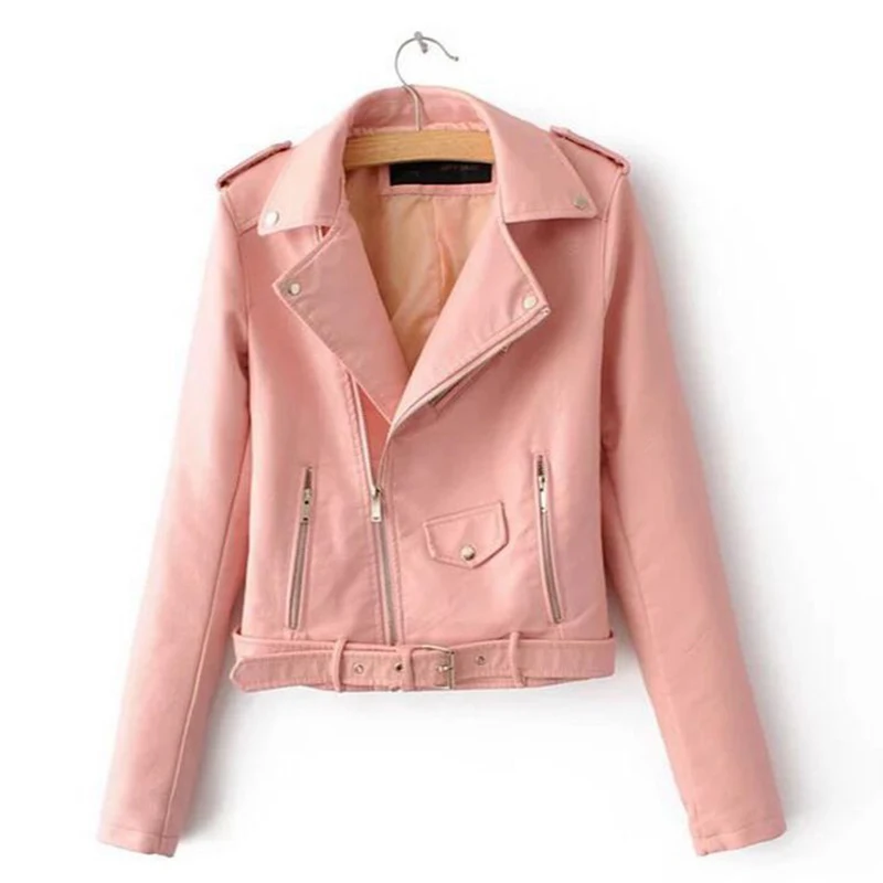

Women Short Motorcycle Jacket Faux PU Leather Solid Color Zipper Pockets Fashion Punk Coat Ladies Casual Outwear Tops Casaco