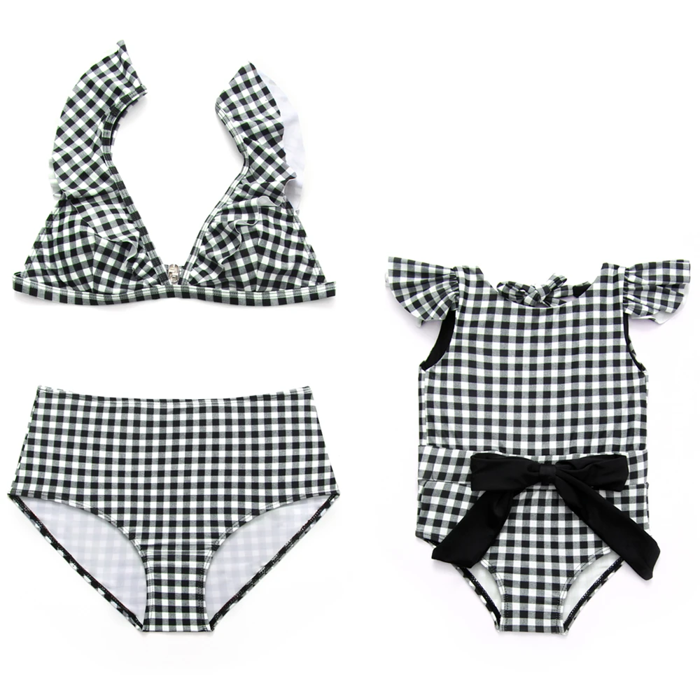 2019 Mother Daughter Plaid Swimsuit Toddler Kids Baby Girl Ruffle Bikini Set Parent-child Swimwear Woman High Waist Bikini (7)