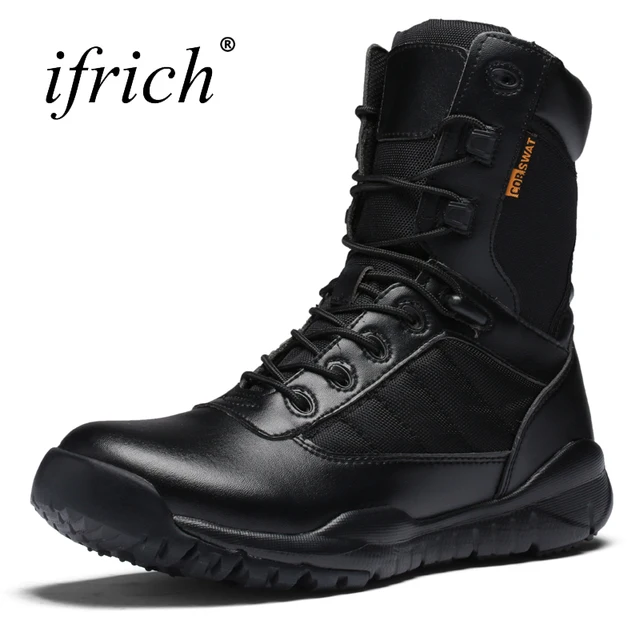 2019 New Mens Mountain Boots Black Hiking Shoes High Top Outdoor Trekking Sneakers Leather Army Boots Breathable Camping Shoes