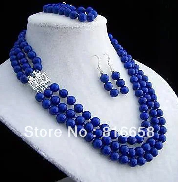

free shipping>>> Free shipping@@3 row 8mm lapis lazuli necklace bracelet earring sets (A0425)