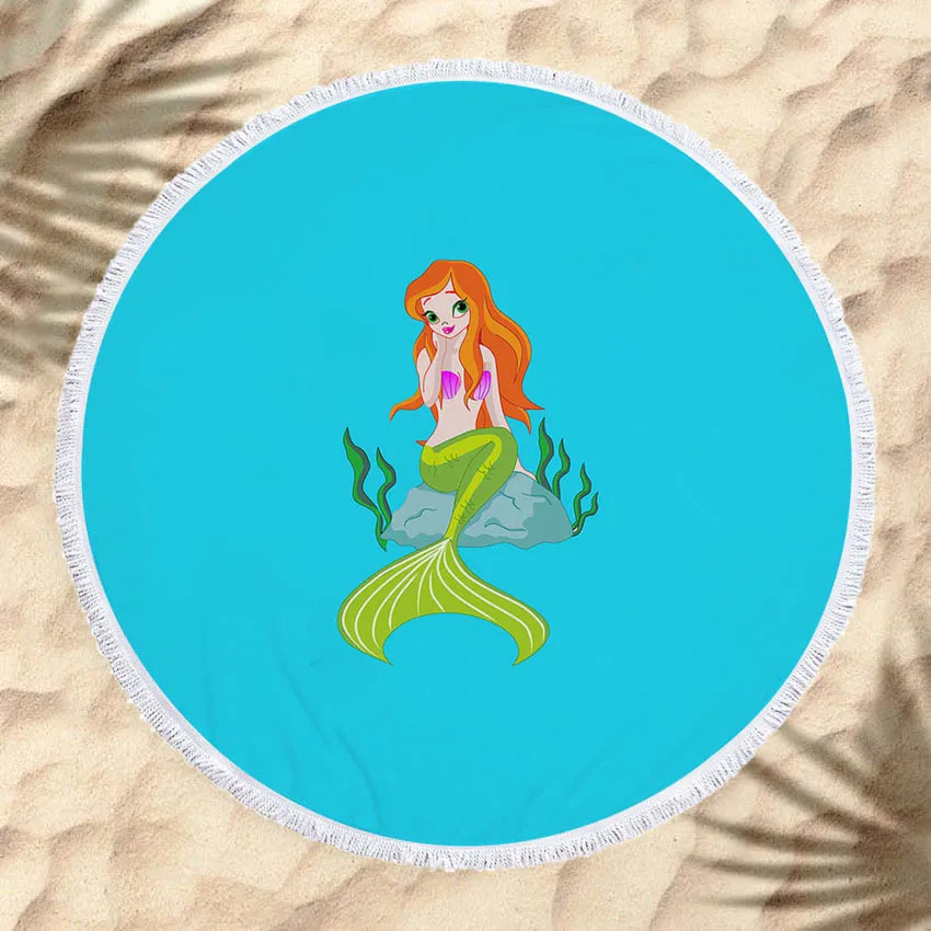 

Summer Round Beach Towel Microfiber For Adults Kids Bath Shower Cartoon Mermaid 150cmTowels Yoga Mat Sofa Cover With Tassels