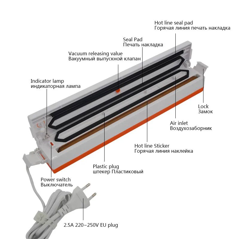 110 В/220 В 50 Гц вакуумный упаковщик для пищевых продуктов ЕС/Великобритания/США упаковочная машина пленка упаковщик вакуумный упаковщик с 10 шт вакуумные уплотнительные кольцевые пакеты