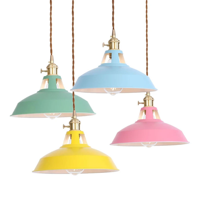 

Insuatrial Vintage Pendant Lamp Led Indoor Lighting Fixtures Iron Suspension luminaria Blue Yellow Green Pendant Lights Color