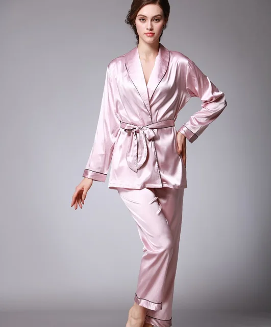 Women Satin Pajama set V neck Japanese Kimono Sexy pyjama femme Soft ...