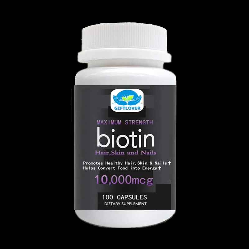 

Biotin High Potency 10,000mcg Per Serv. For better absorption,Supports Hair Growth,Glowing Skin and Strong Nails - 100pcs/bottle