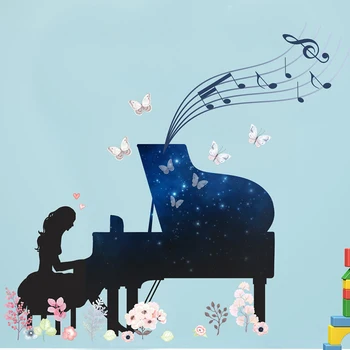 

A Girl Playing Piano Wall Stickers For Kids Room Bedroom Decoration Music Fans Mural Art Home Decals Creative DIY PVC Posters