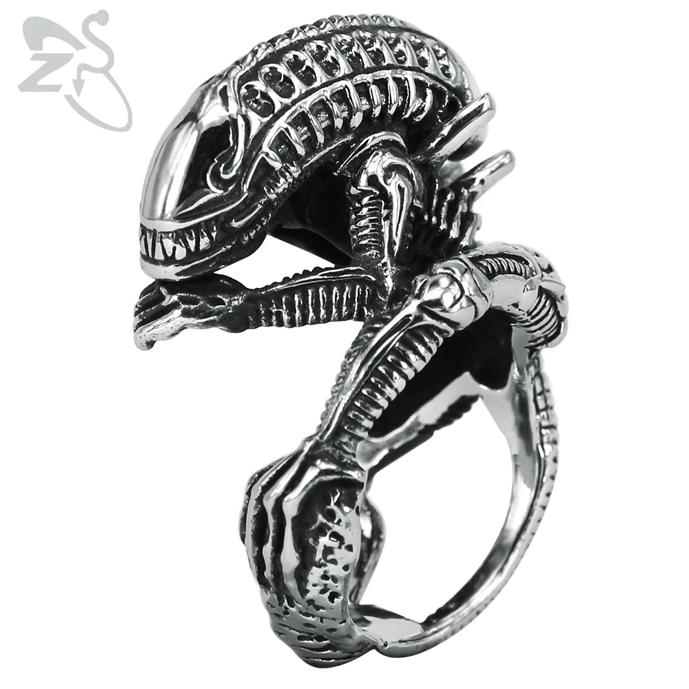 

ZS 2018 Men's Ring Punk Alien Dragon Ring Men's Stainless Steel Rings Big Biker Gothic Finger Rings for Man Jewelry Cool Gifts