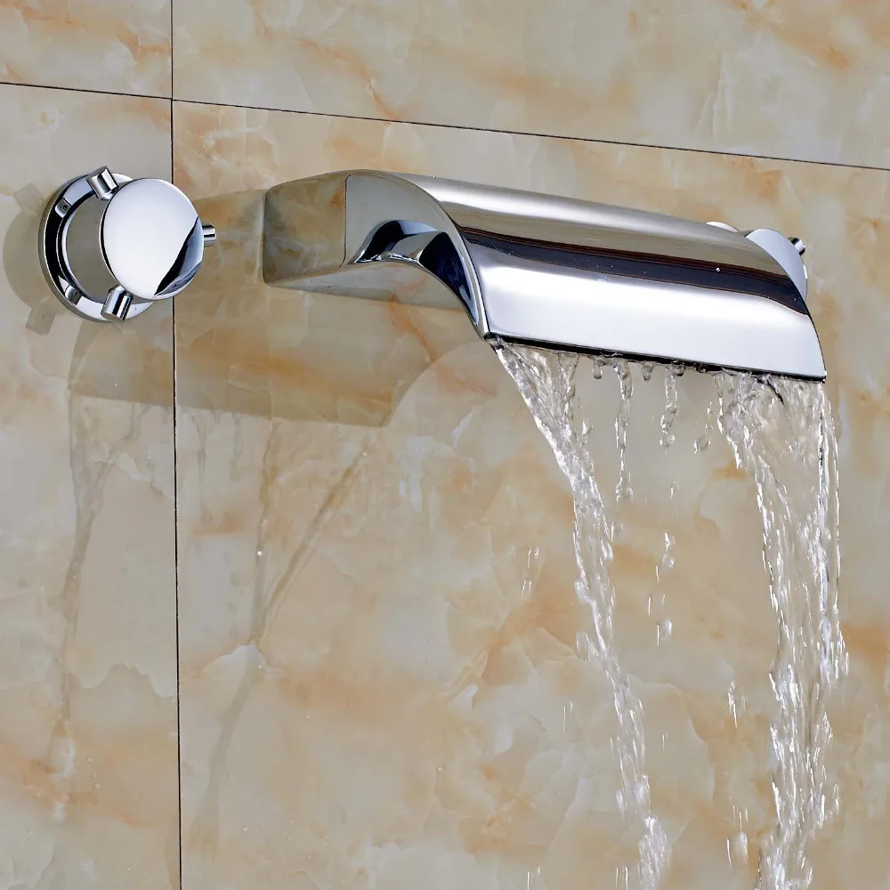 

Contemporary Roman Waterfall Spout Chrome Polish Sink Faucet Mixer Tap Ceramic Valve Bathroom Tub Faucet