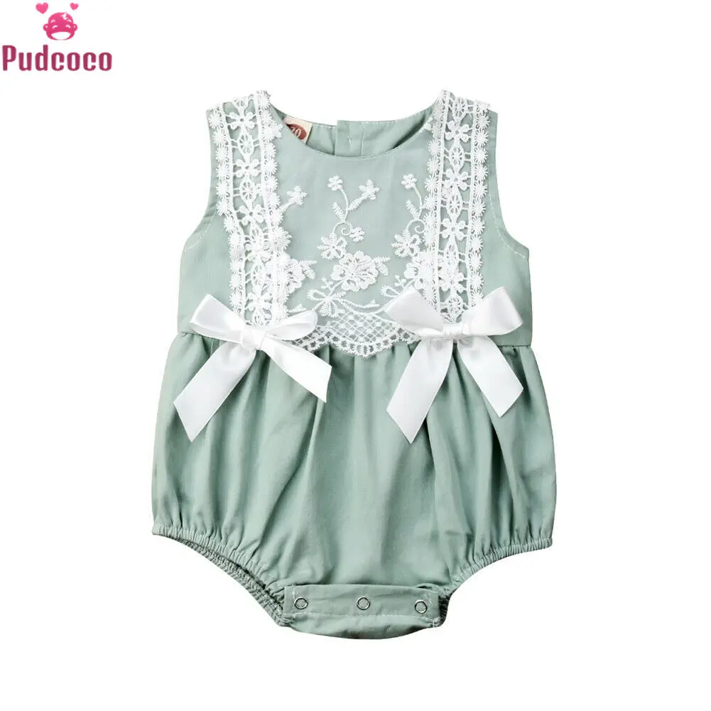 

Summer Infant New Born Clothes Baby Girl Romper Lace Ruffles Jumpsuit Cute Bow Knot Sunsuit Baby Onesie Ropa Bebe