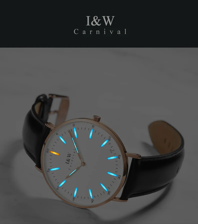 Карнавал T25 Тритий часы для мужчин ультра-тонкие мужские s часы лучший бренд класса люкс кварцевые наручные часы с кожаным ремешком часы relogio masculino
