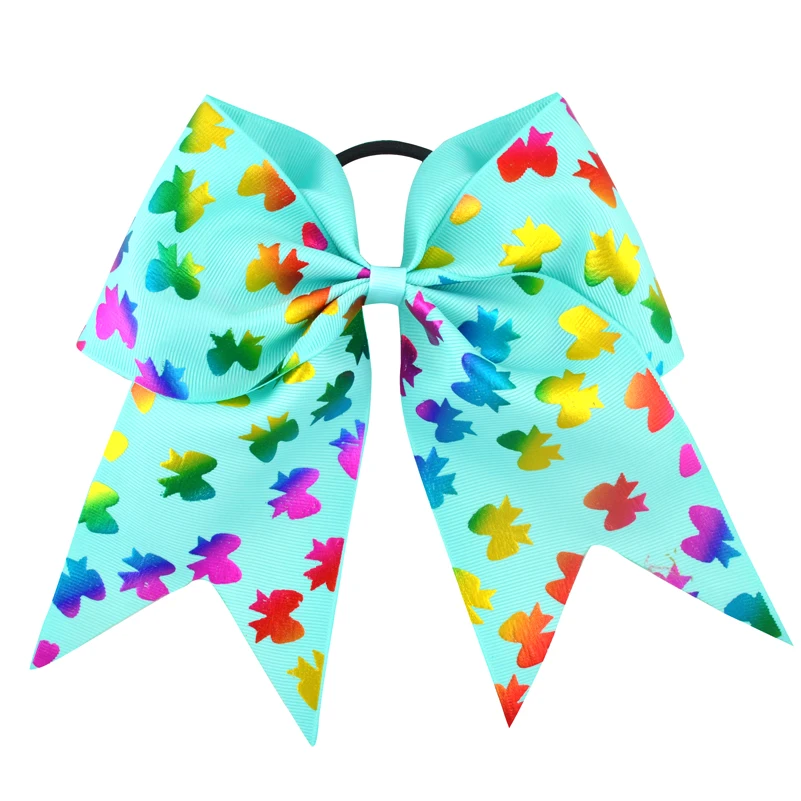 7 بوصة الفتيات احباط الذهب فراشة طباعة كبيرة القوس مرونة رباط شعر Grosgrain الشريط النساء التشجيع إكسسوارات الشعر