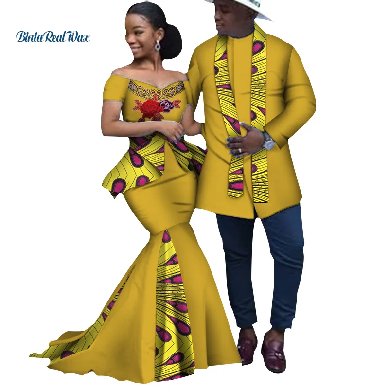 Африканский принт, длинные лоскутные платья для женщин, Базен Riche, мужская верхняя рубашка, одежда для пар, африканская одежда для влюбленных пар, WYQ253