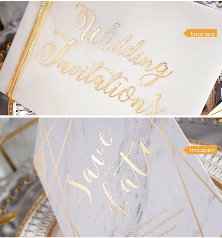 10 наборов Роскошные Индивидуальные печати золотые тиснения свадебные пригласительные карты с мраморной тематикой прозрачные конверты