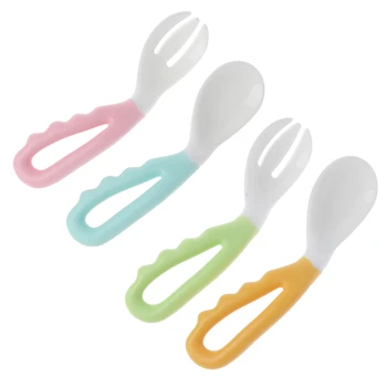 

2Pcs Baby Spoon Fork Set Solid Feeding Safe Pacifier Bending Learning Flatware