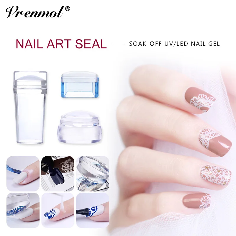 

Vrenmol Transparent Silicone Head Seal Stamp Add Pattern Scraper Nail Stamping DIY Nail 5 Kind Style Can Choose