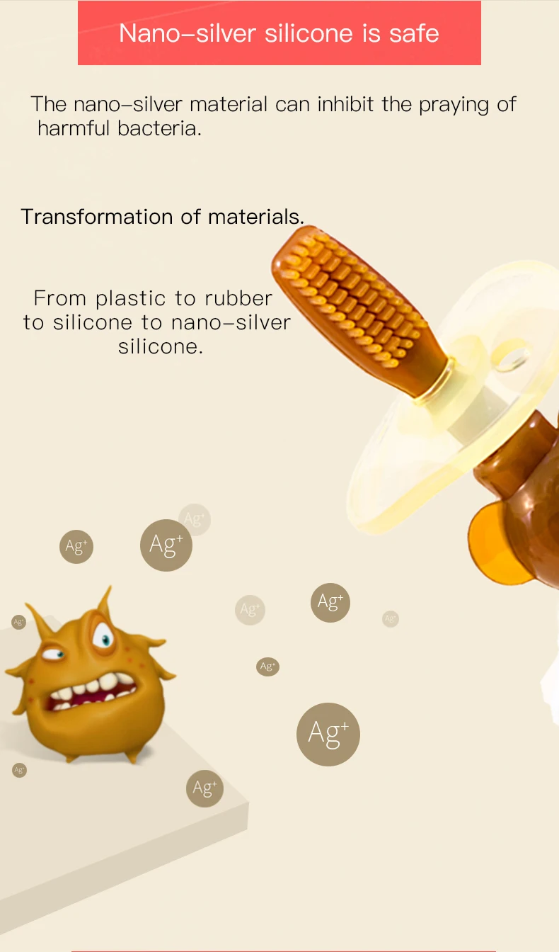 Детская нано Серебряная Силиконовая зубная расческа Прорезыватель зубов детская обучающая зубная щетка уход за зубами детская зубная щетка
