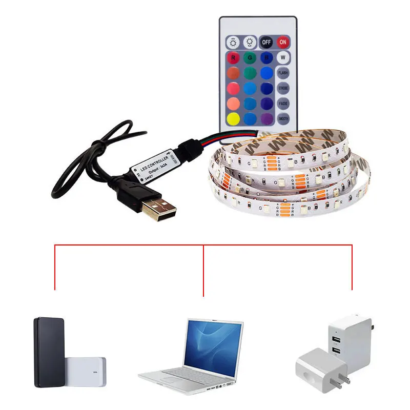 SMD3528 DC 5 В USB Светодиодная лента ночник гибкая Диодная ТВ фоновое освещение 50 см 1 м