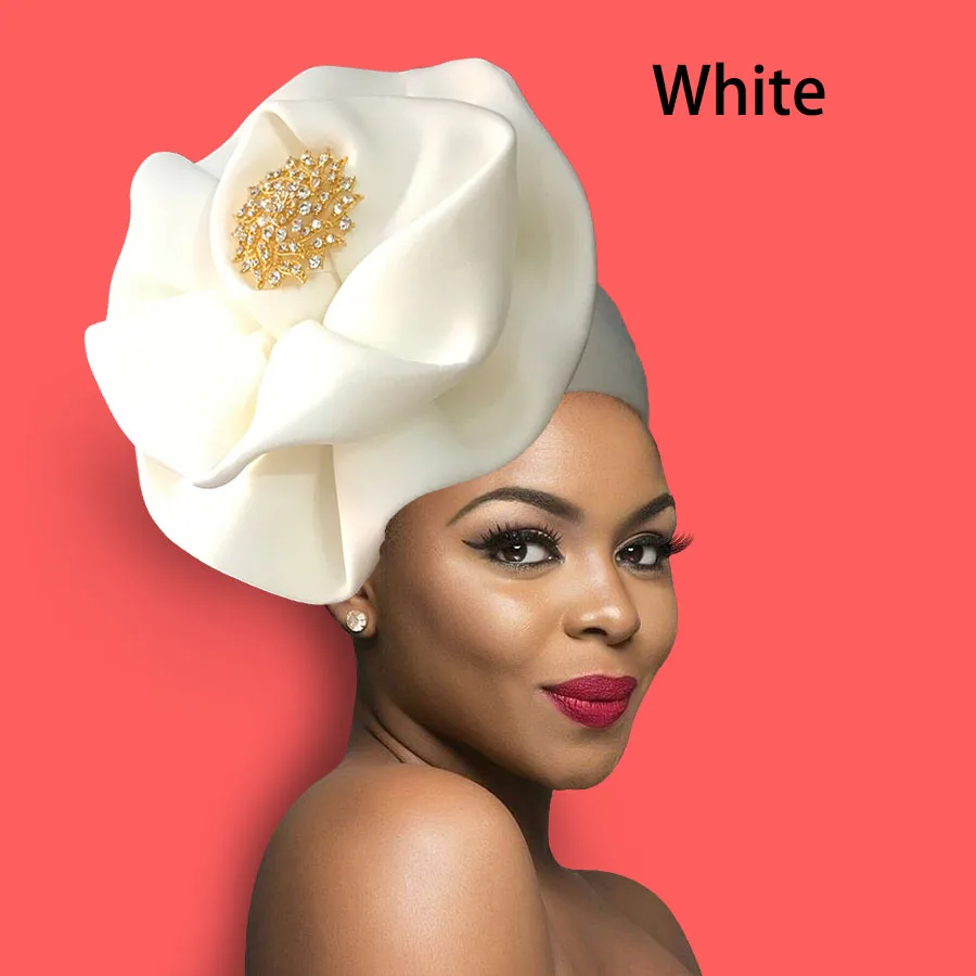 Women turban cap fashion flower decorate traditional African headtie solid headwrap cap (12)