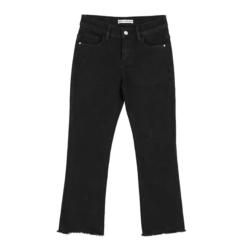 LEIJIJEANS размера плюс для мам, джинсы со средней талией, длина по щиколотку, хлопковые расклешенные эластичные штаны, черные женские джинсы-капри, 6254
