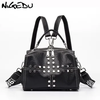 

NIGEDU luxury handbags women Shoulder bags designer Rivet Multifunction bagpack pu leather female Crossbody Bags Daypack